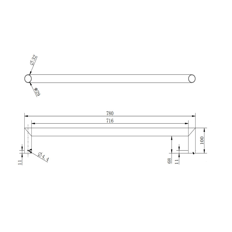 Round Horizontal Brushed Nickel Electric Heated Towel Rack Single Bar