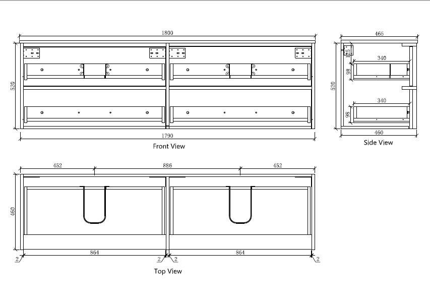 Navona 1800MM Wall Hung Shaker Vanities without Stone Top