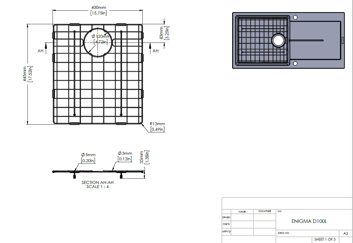 Stainless Steel Chrome Sink Grid for Carysil Enigma D100L