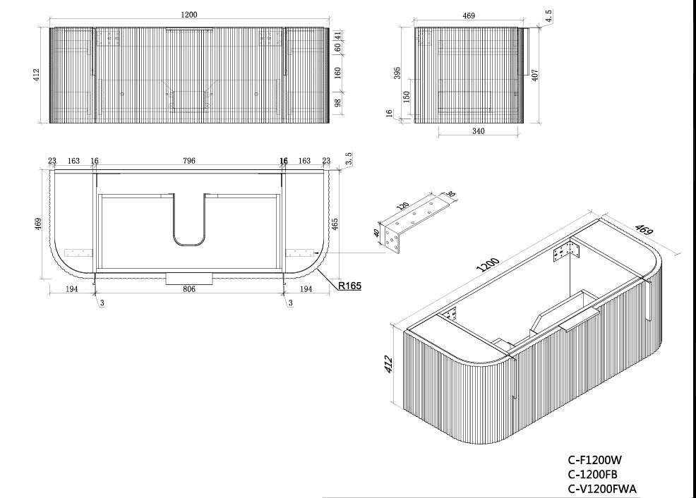 Navona 1200MM Wall Hung Forma Series White Side Drawer Vanities