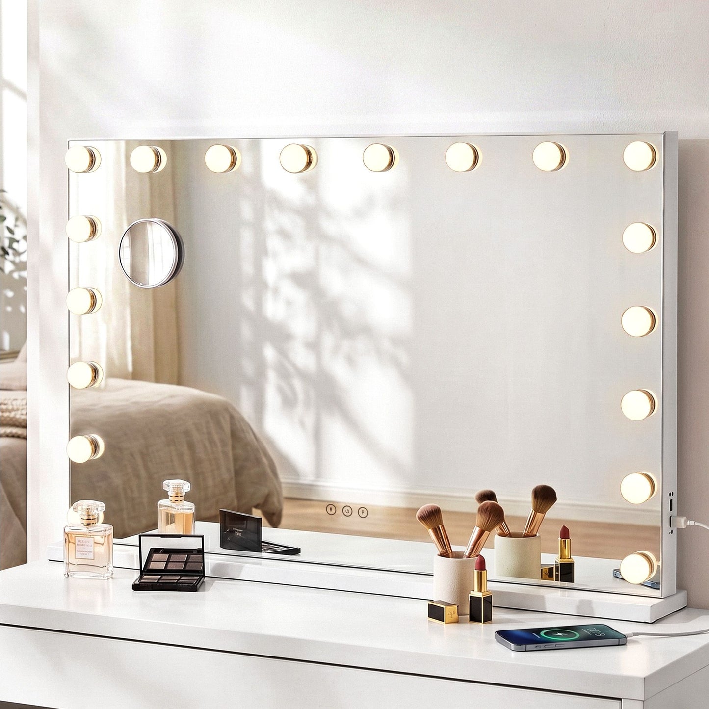 90x60cm Makeup Mirror Large Hollywood Vanity Mirror with 18 Dimmable LED Bulbs