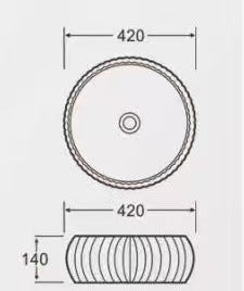 420 x 420 x 140 mm Round Gloss White Fluted Above Counter Ceramic Basin