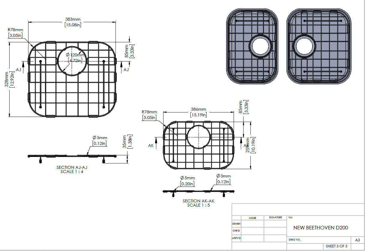Stainless Steel Chrome Sink Grid for Carysil New Beethoven D200