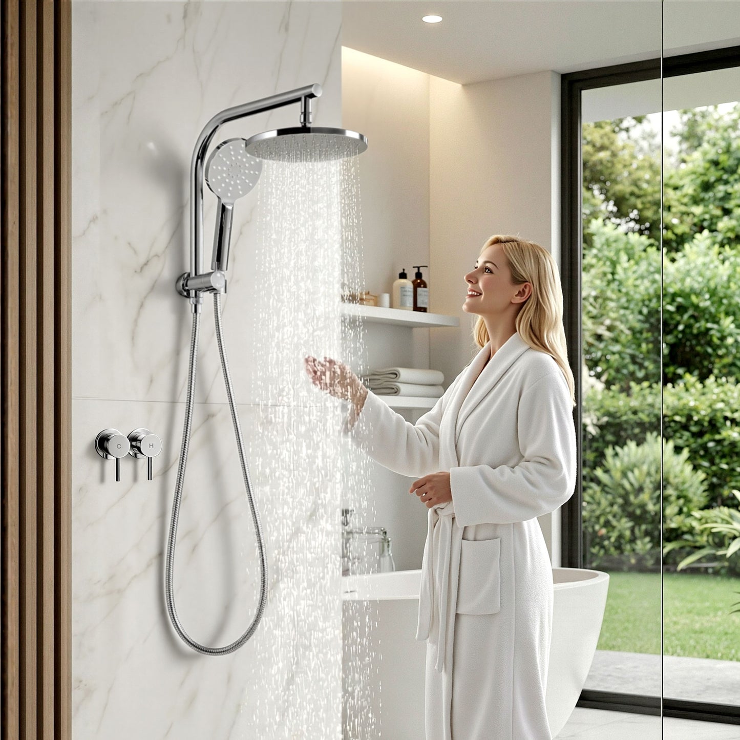 9'' Rain Shower Head Set Handheld Round High Pressure Twins Tap Chrome