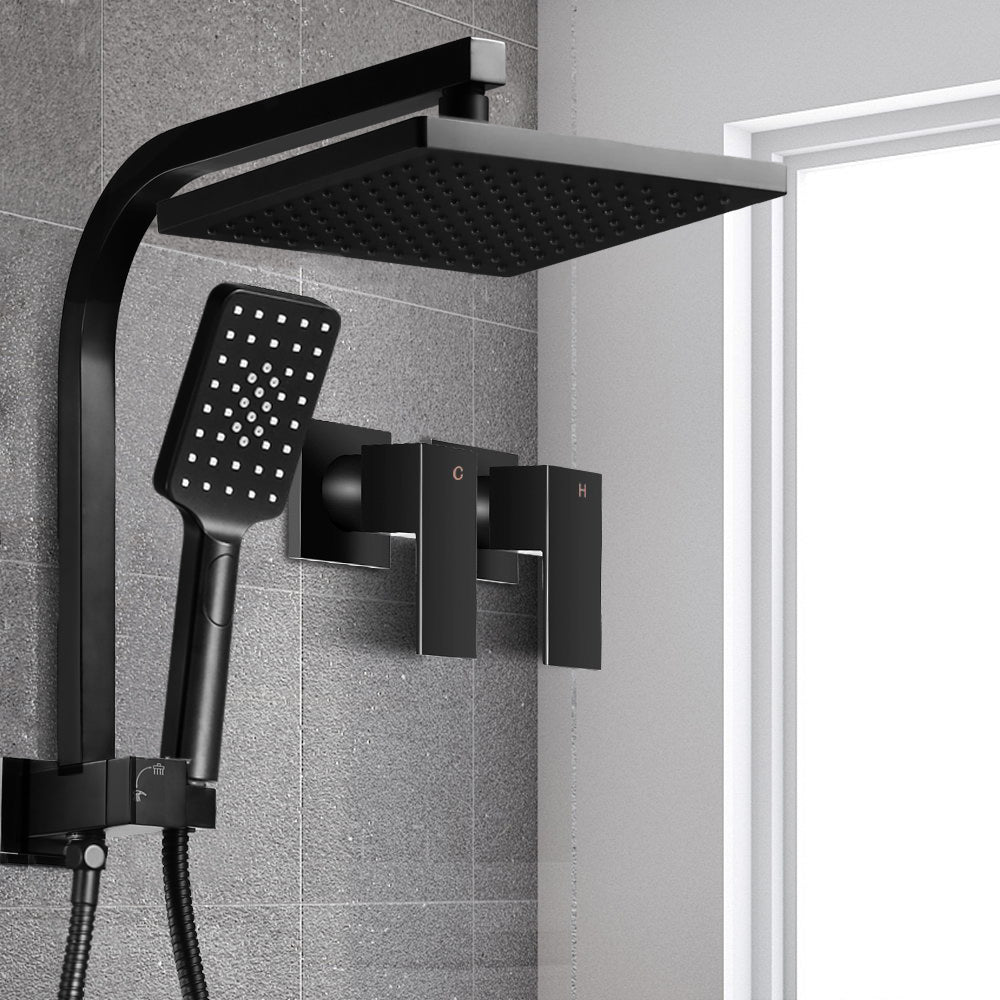 8'' Rain Shower Head Set Handheld Square High Pressure Twins Tap Black