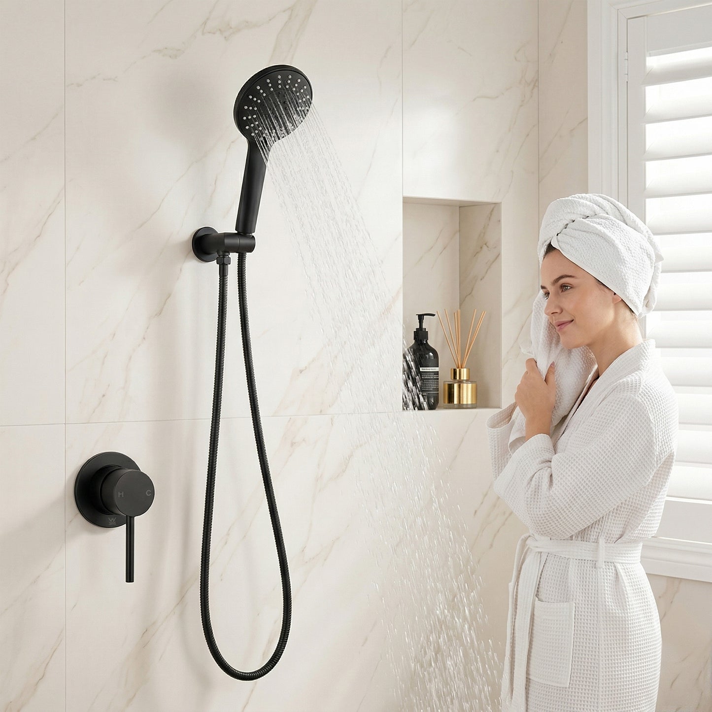 4.5" Handheld Shower Head Round with Wall Bathroom Mixer