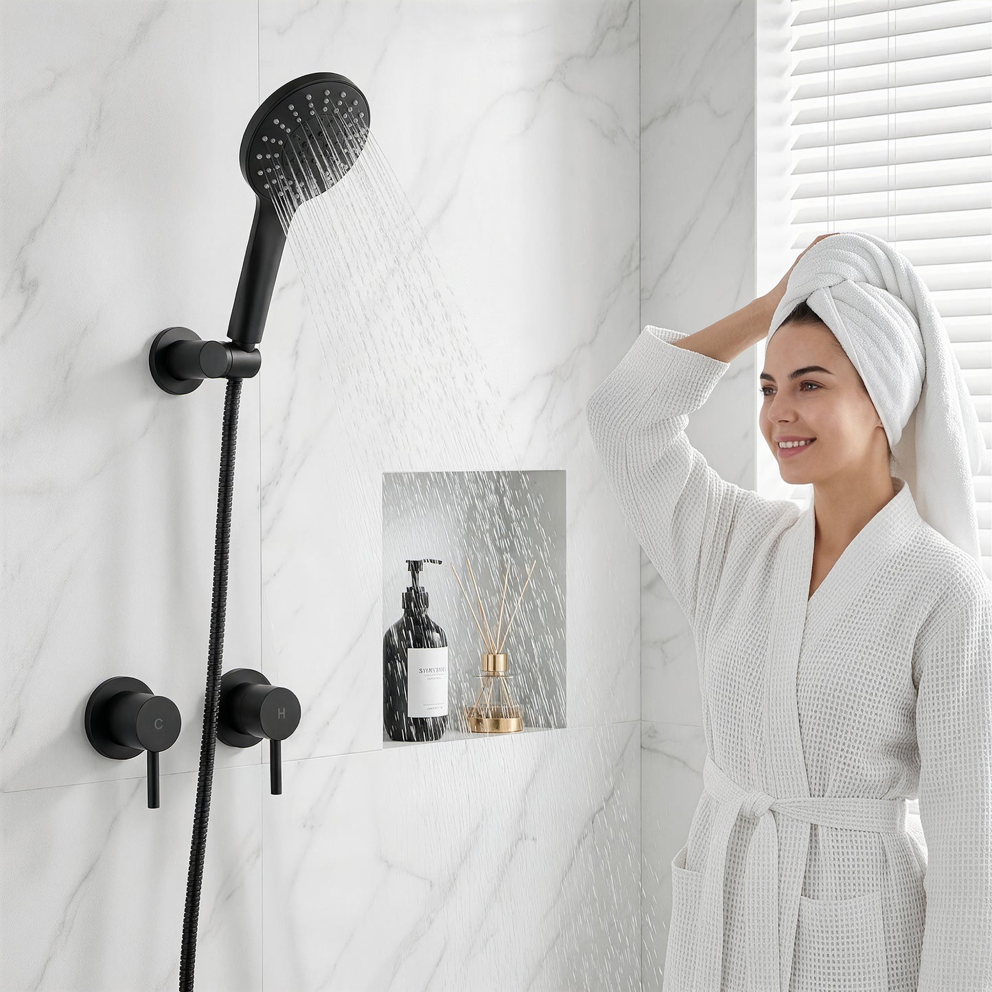 4.5" Handheld Shower Head Round with Wall Twin Swivel Bathroom Tap