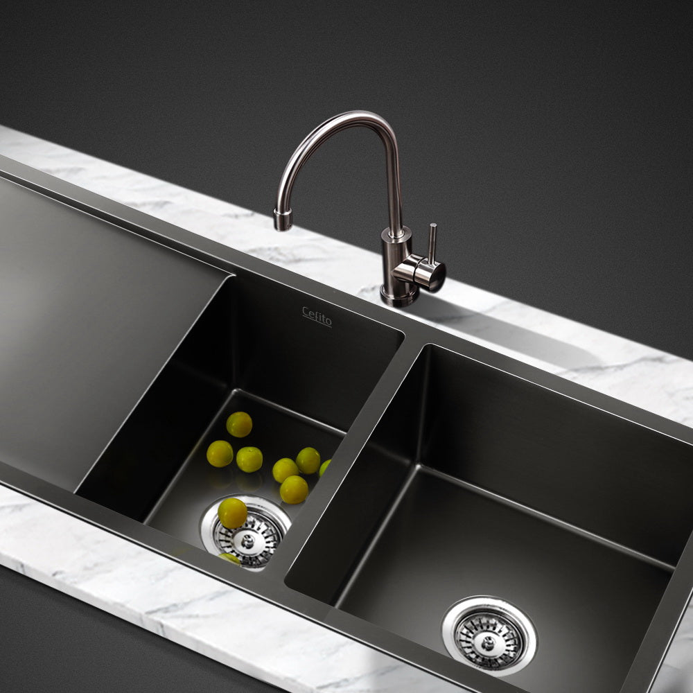 Kitchen Sink 100X45CM Stainless Steel Basin Double Bowl Nano Black