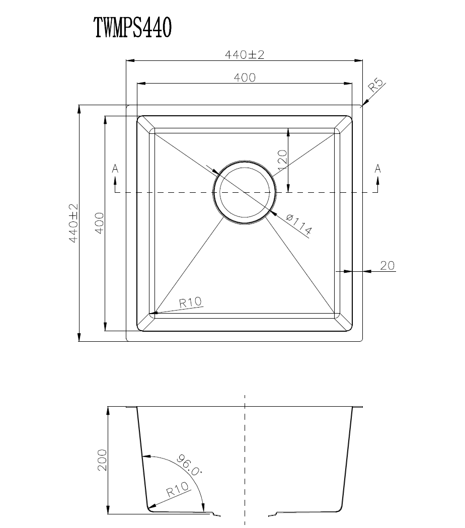 440x440x205mm Stainless Steel Handmade Single Bowl Sink for Flush Mount and Undermount