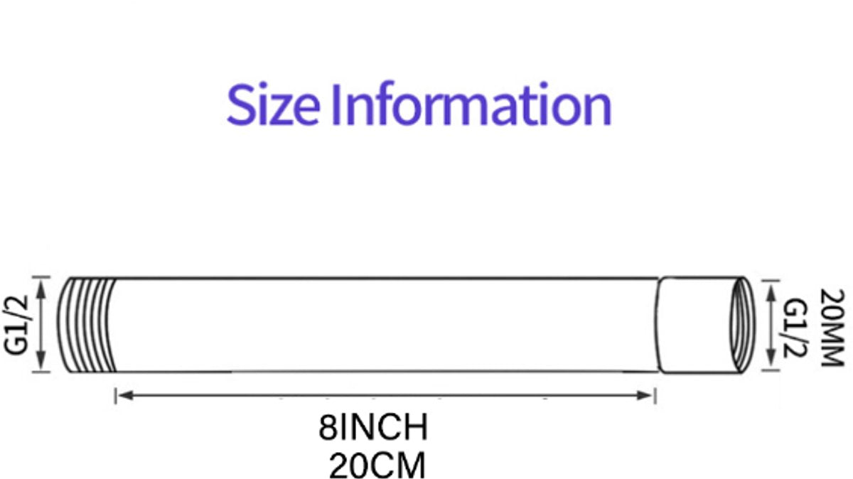 Shower arm extension - Hand shower arm extension pipe - universal shower component - 20cm - silver - Easy installation - Universal connection - Rain shower arm - Stainless steel