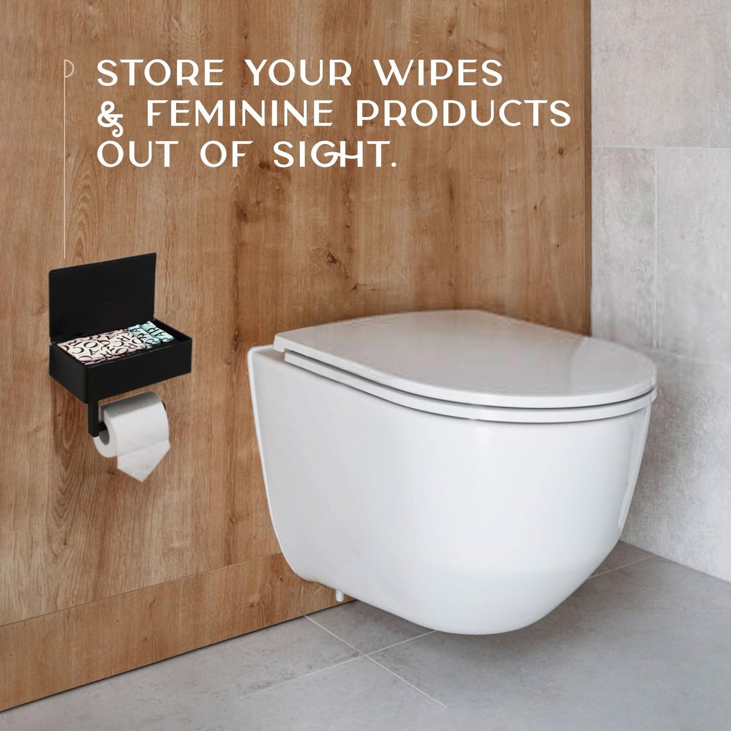Matte Black Toilet Paper Holder with Shelf, Wipe Holder for Bathroom Flushable Wipes Dispenser Toilet Paper and Wipes Holder Toilet Paper Holder with Storage(20.5*13*15.5cm)