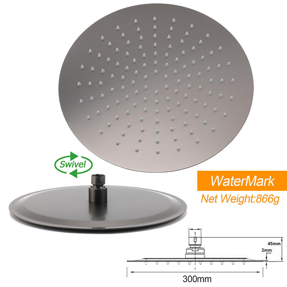 WELS Gun Metal Round 12" Rain Shower Head 400mm Straight Wall Mounted Arm Bath Set