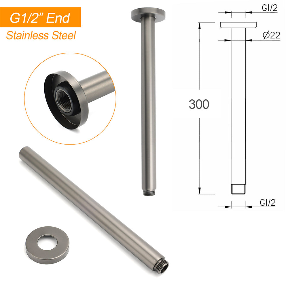 Gunmetal Round 300mm Brass Shower Arm Ceiling Mount Extension Dropper For Head