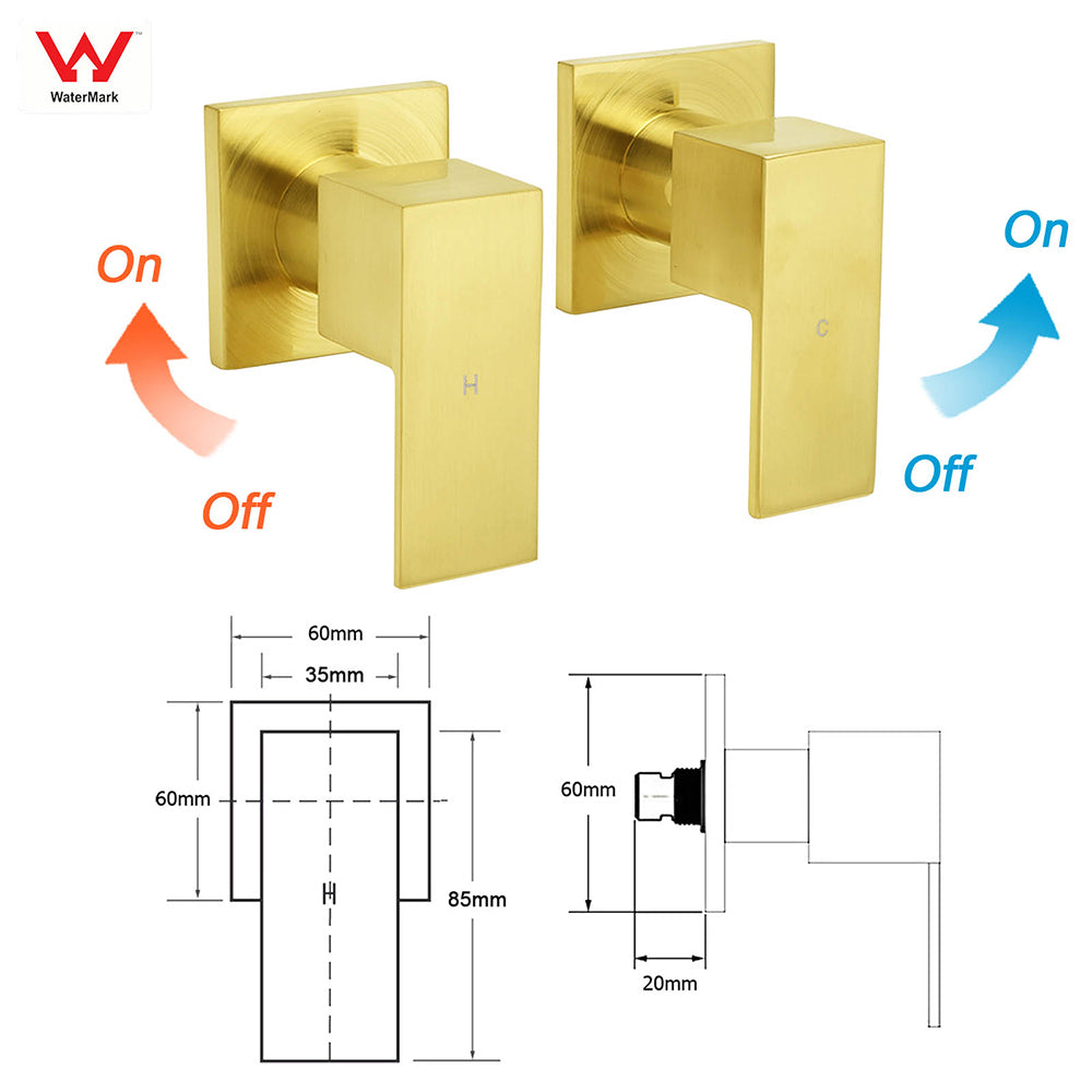 WELS Brushed Gold Twin Shower 8" Rain Head Handheld Diverter Wall Arm Square Taps