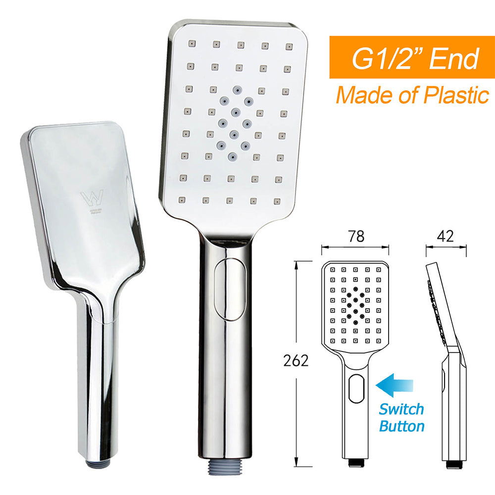 Chrome Square Twin Rain Shower 8" Head 3 Mode Handheld Diverter Wall Arm Set