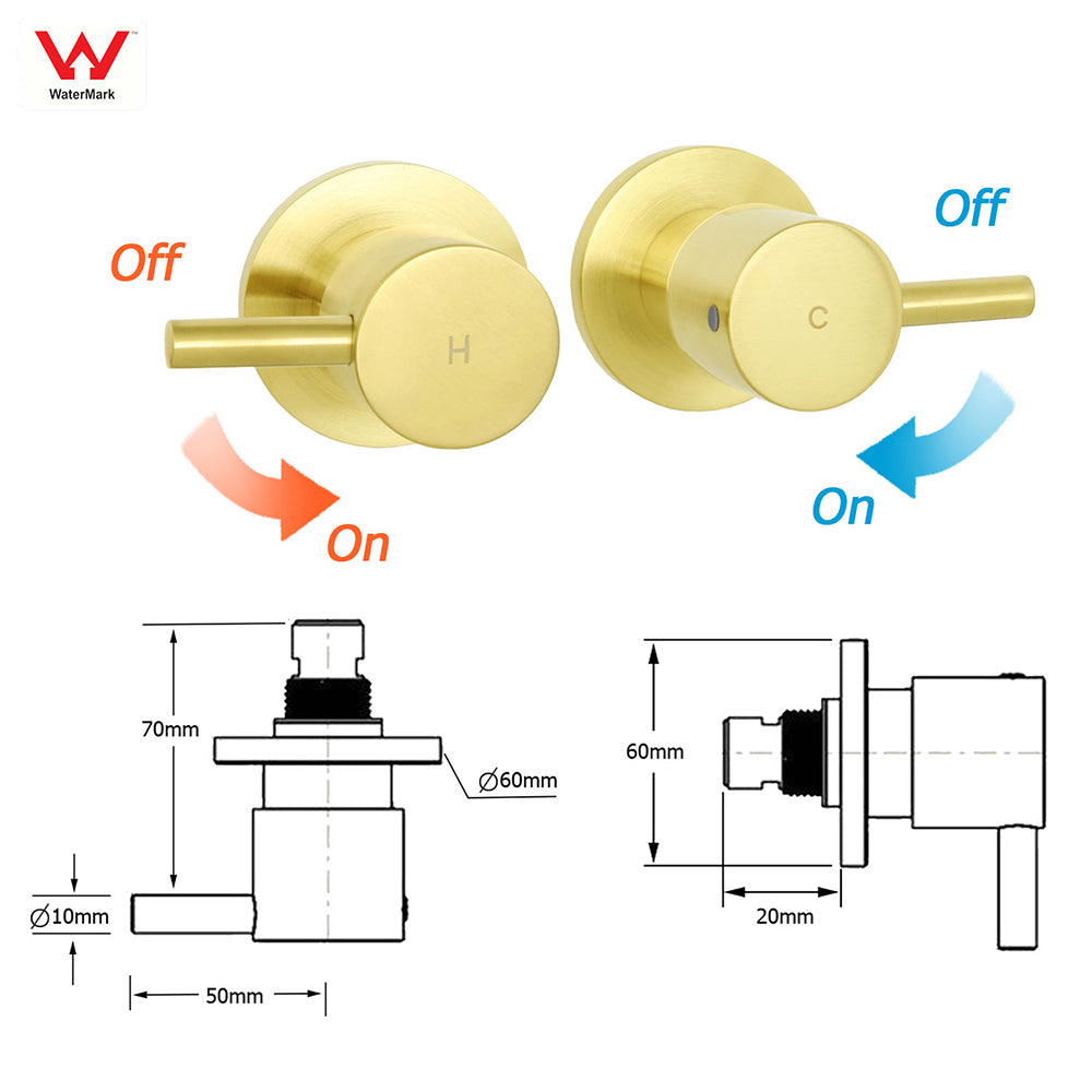 WELS Brushed Gold Large Top Shower Round 12" Rain Head Handheld Silde Wall Rail Arm Twin Taps