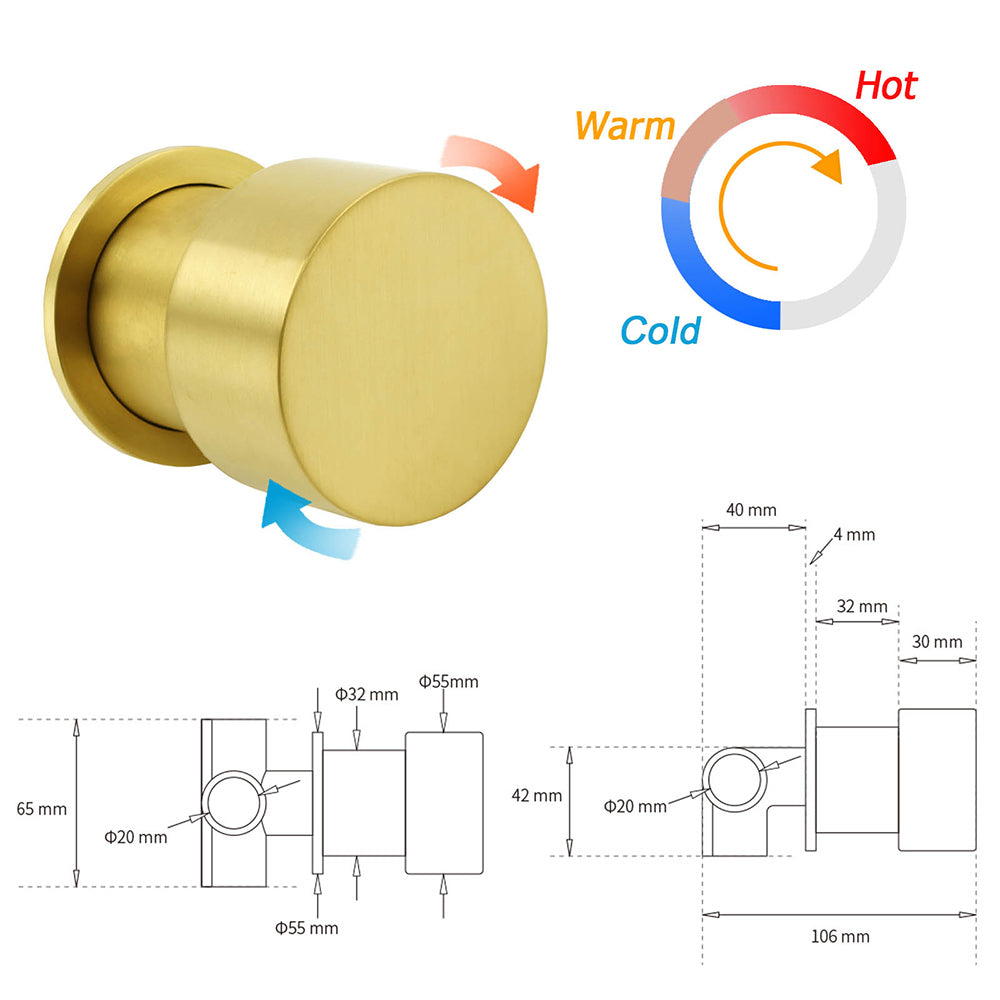 Brushed Gold Twin Shower Large Round 12" Rain Head Metal Rose Silde Wall Rail Arm Mixer Valve