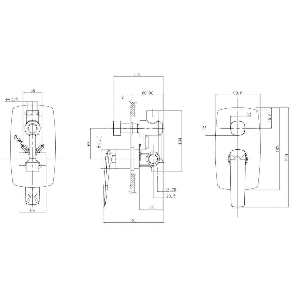 Norico Bellino Matte Black Wall Mixer Diverter