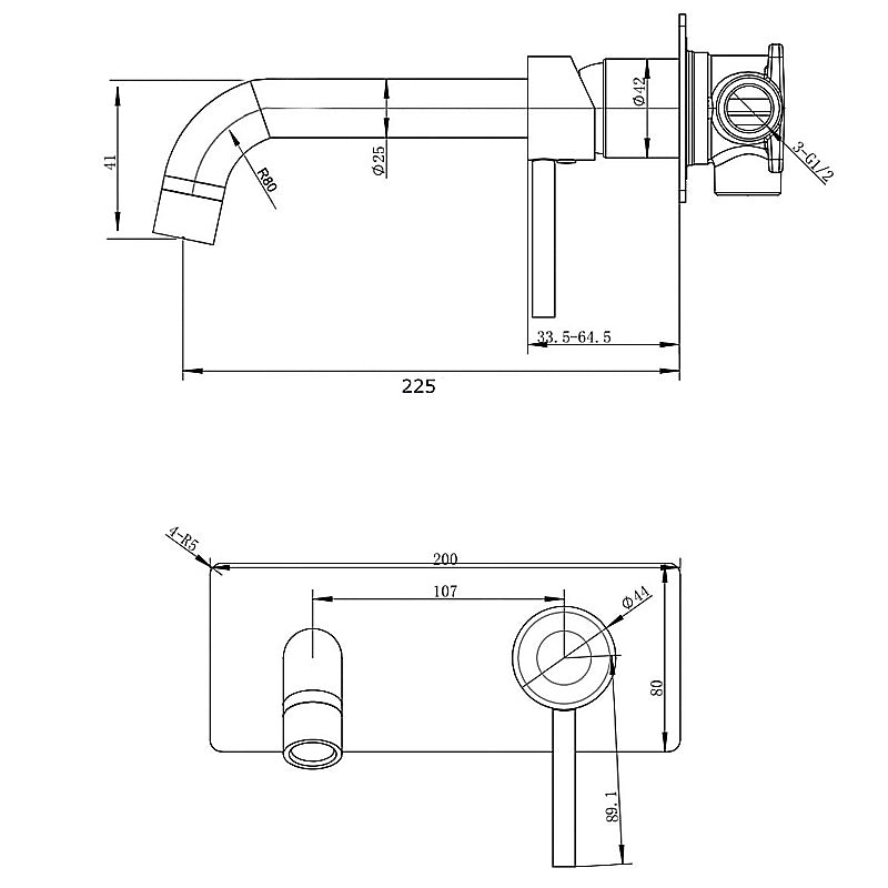 LUCID PIN Series Brushed Copper Spout Mixer Trim Kit Only (match CLPS)