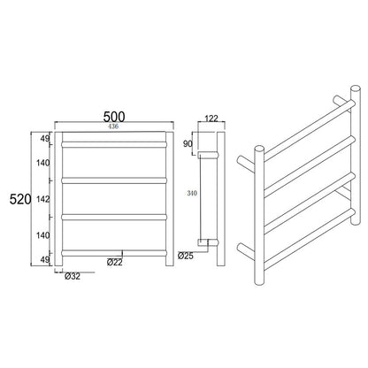 Light Brushed Brass Heated Towel Rack 4 Bars