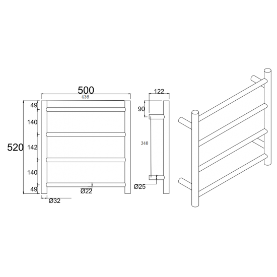 Round Light Brushed Copper Electric Heated Towel Rack 4 Bars