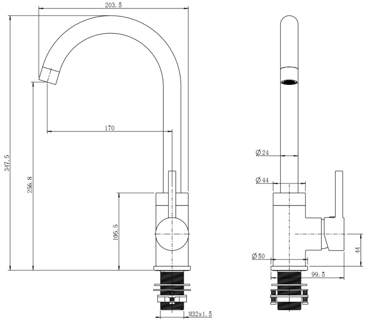 Round Brushed Nickel Kitchen Sink Mixer Tap