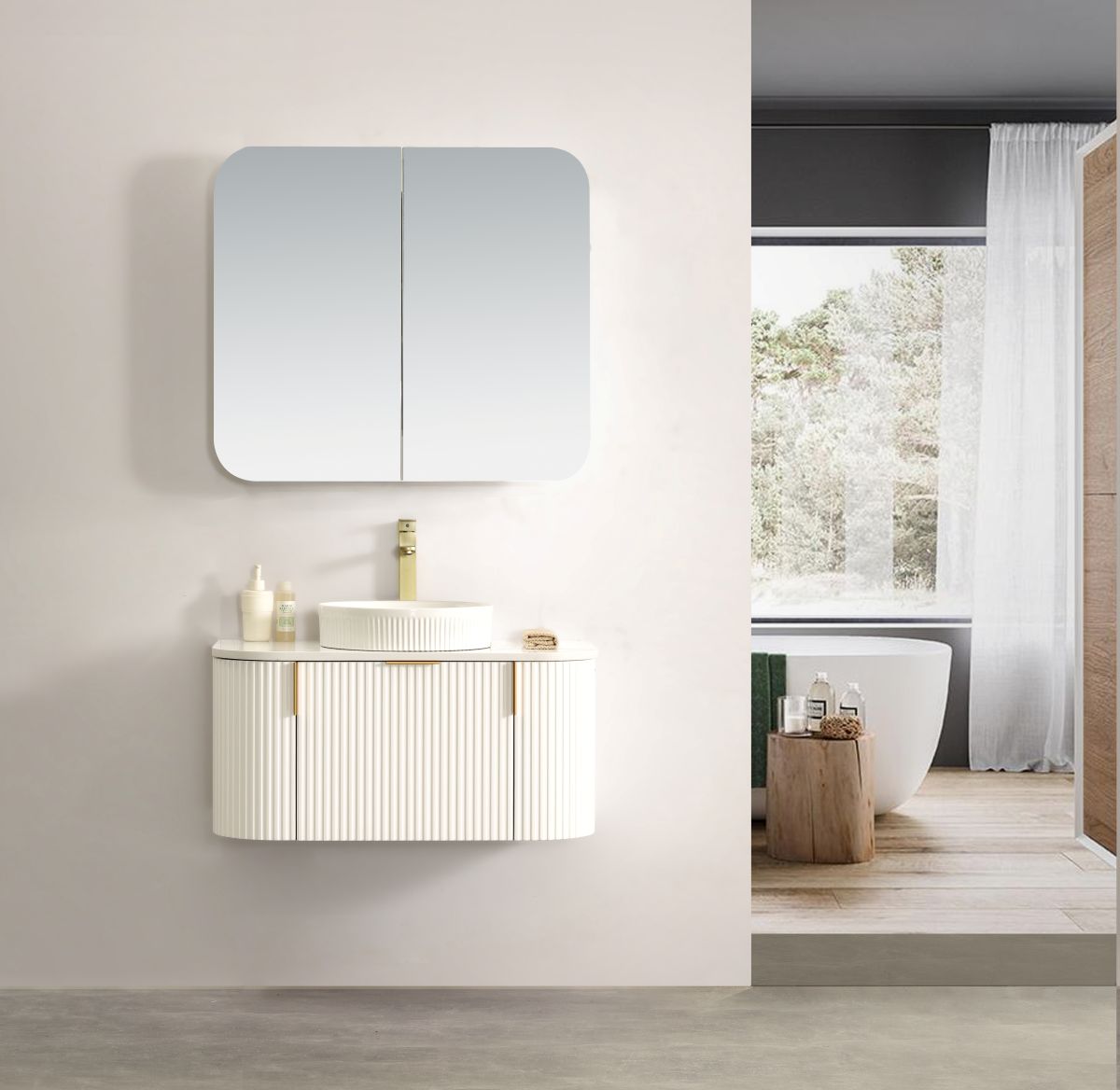 Navona 900MM Wall Hung Forma Series White Side Drawer Vanities