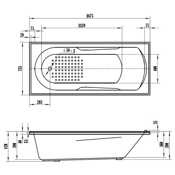 1675 × 735 × 390 (H)  Acrylic Inset Bath Acrylic GLOSSY White Bathtub NO Overflow (Copy)