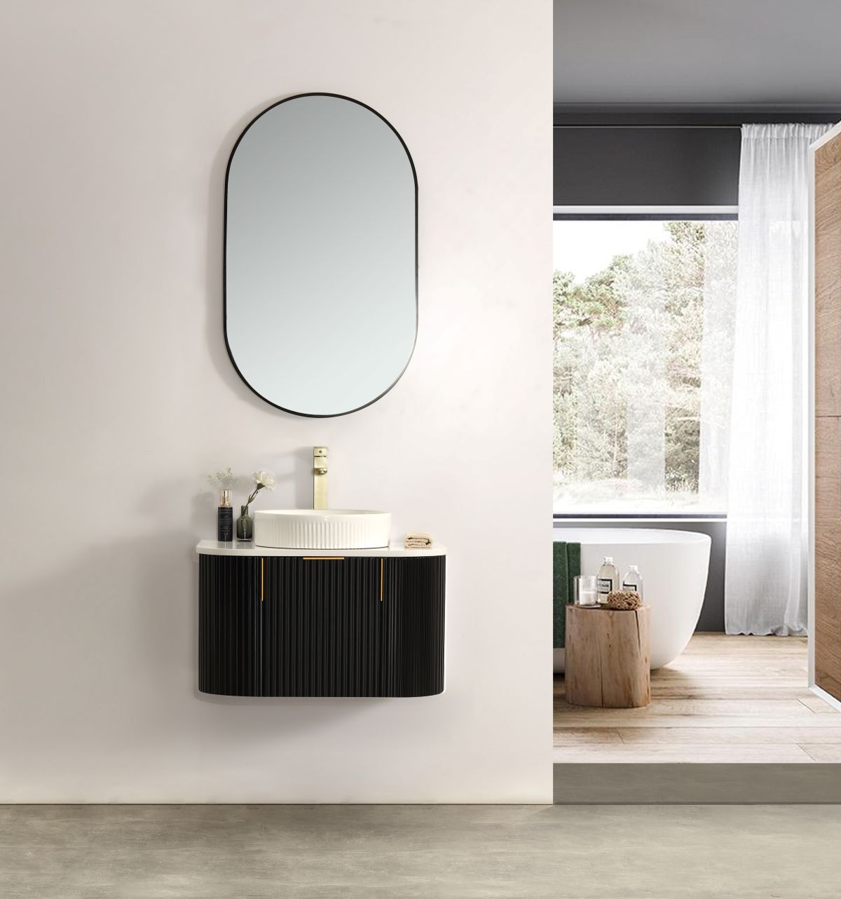 Navona 750MM Forma Series Wall Hung Black Side Drawer Vanities