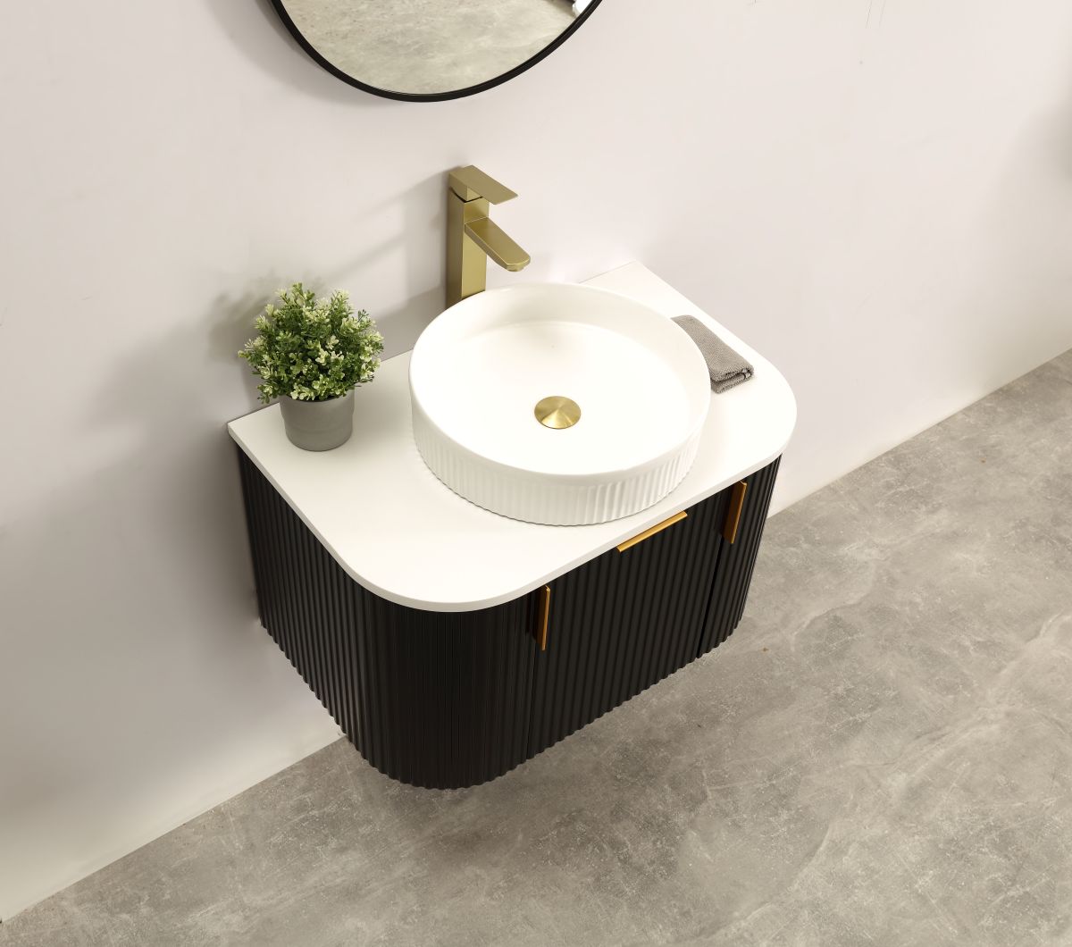 Navona 750MM Forma Series Wall Hung Black Side Drawer Vanities