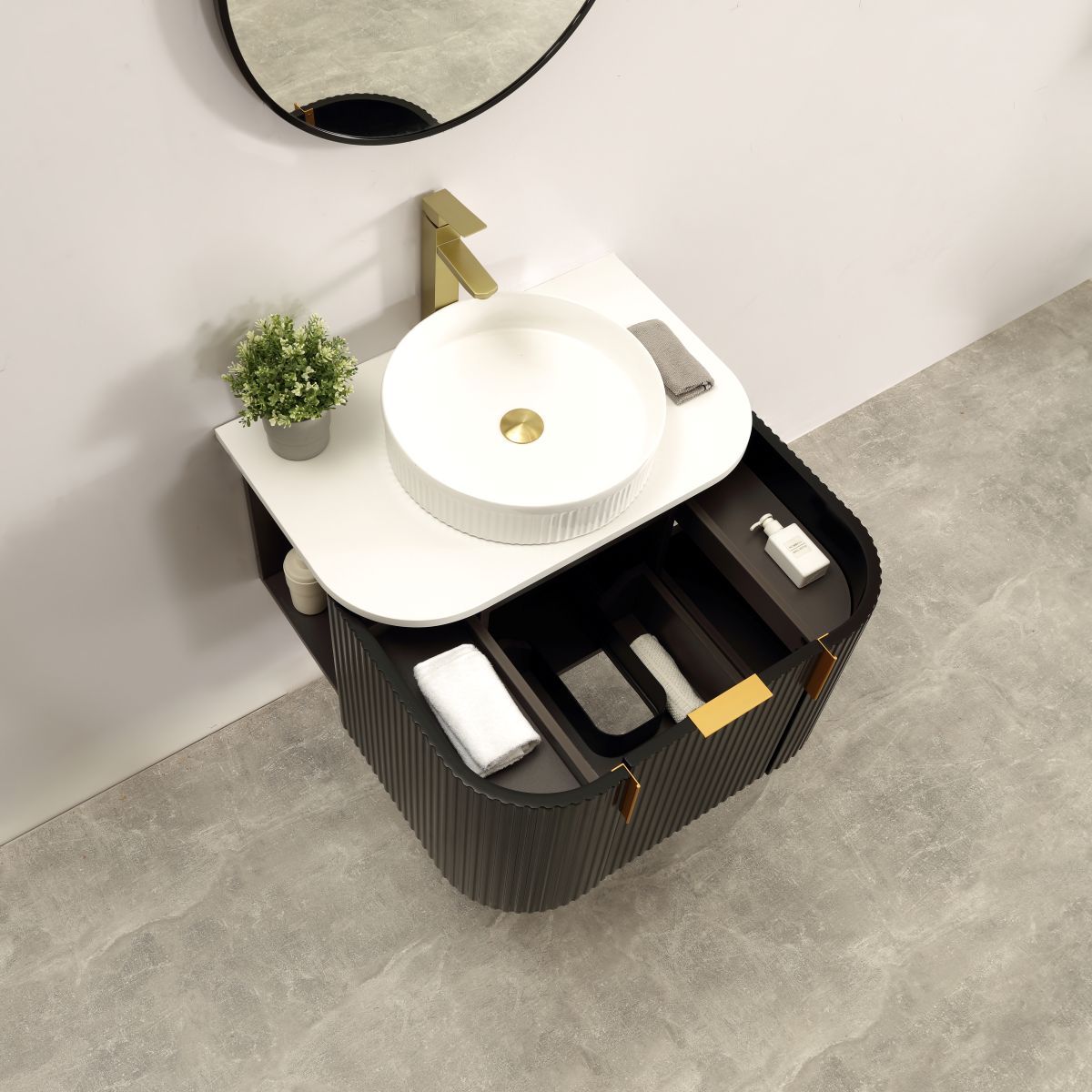 Navona 750MM Forma Series Wall Hung Black Side Drawer Vanities