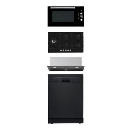 900mm Dilusso Black Oven + Gas Cooktop + Concealed Rangehood + Dishwasher Kitchen Appliance Package