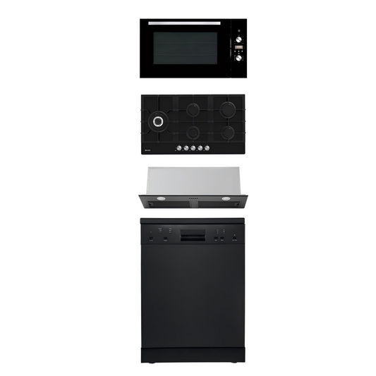 900mm Dilusso Black Oven + Gas Cooktop + Concealed Rangehood + Dishwasher Kitchen Appliance Package