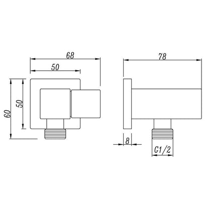 Square Black Shower Holder Wall Connector & Hose Only