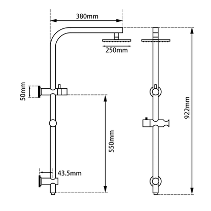 10'' Round Brushed Yellow Gold Shower Station Top Water Inlet(Right Angle)