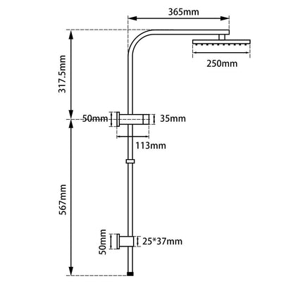 10" Square Chrome Shower Station Top Water Inlet
