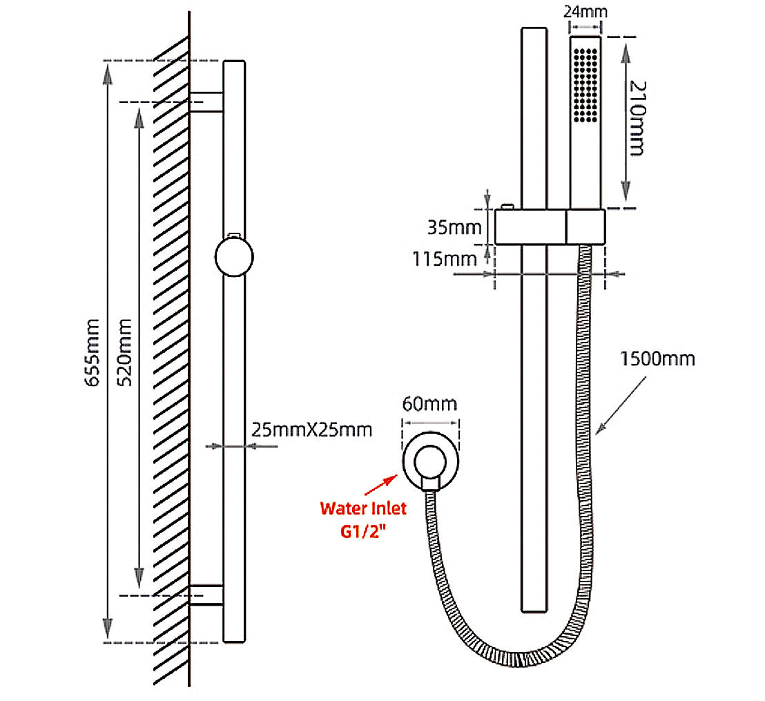 Black Shower Rail with Handheld Shower