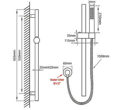 Black Shower Rail with Handheld Shower