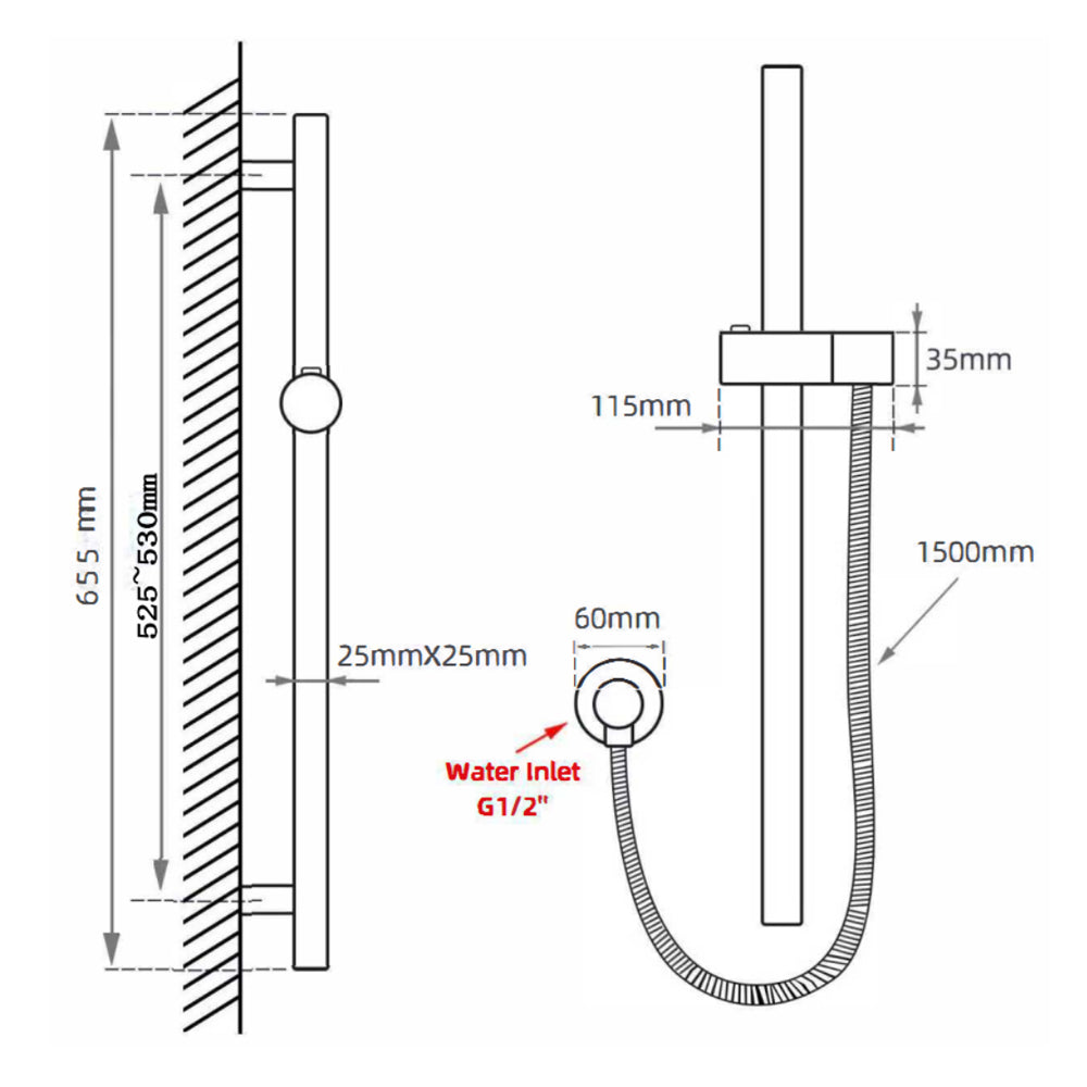 Round Gun Metal Grey Stainless Steel Rail with Handheld Shower,Fixed Wall Connector Set