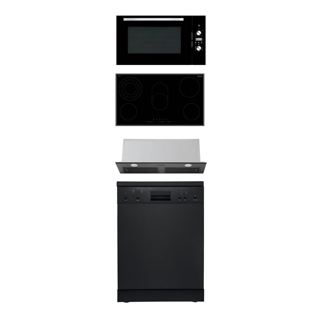 900mm Dilusso Black Oven + Ceramic Cooktop + Concealed Rangehood + Dishwasher Kitchen Appliance Package