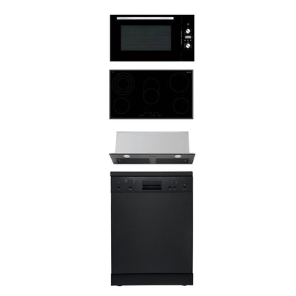 900mm Dilusso Black Oven + Ceramic Cooktop + Concealed Rangehood + Dishwasher Kitchen Appliance Package