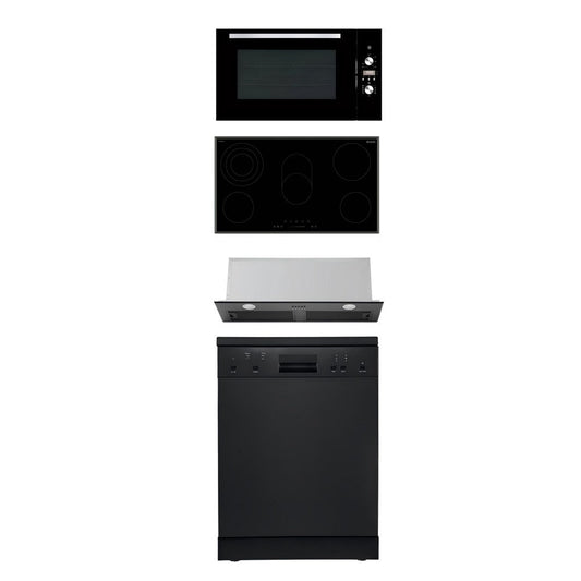 900mm Dilusso Black Oven + Ceramic Cooktop + Concealed Rangehood + Dishwasher Kitchen Appliance Package