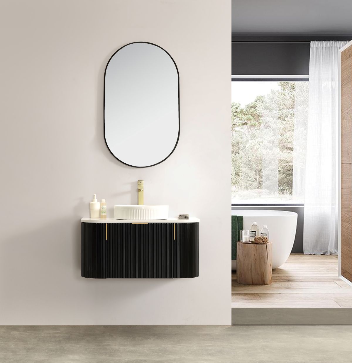 Navona 900MM Wall Hung Forma Series Black Side Drawer Vanities