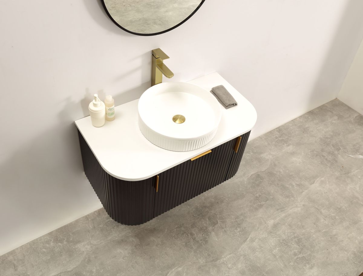 Navona 900MM Wall Hung Forma Series Black Side Drawer Vanities