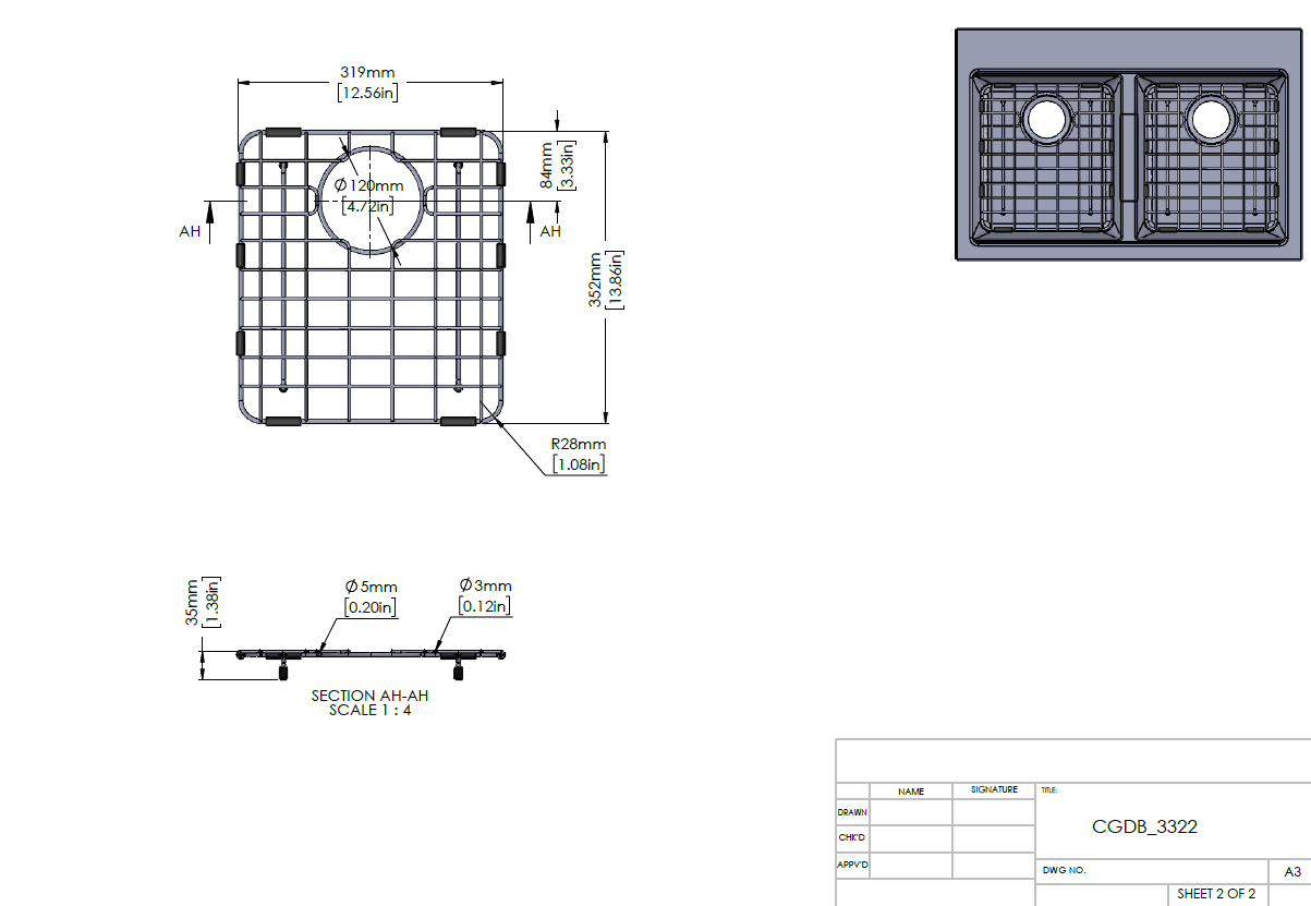 Stainless Steel Gold Sink Grid for Carysil CG2B