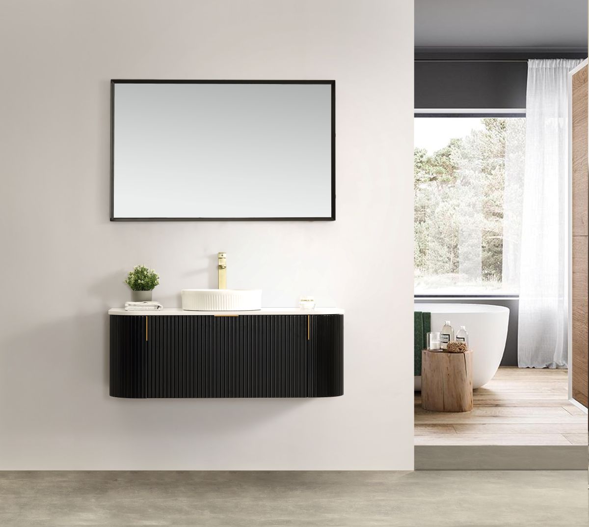 Navona 1200MM Wall Hung Forma Series Black Side Drawer Vanities