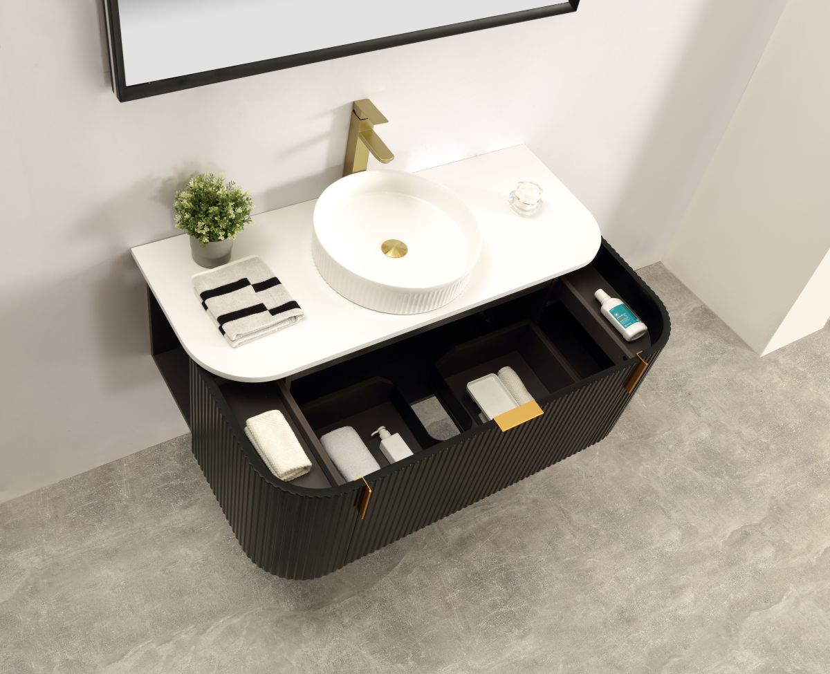 Navona 1200MM Wall Hung Forma Series Black Side Drawer Vanities