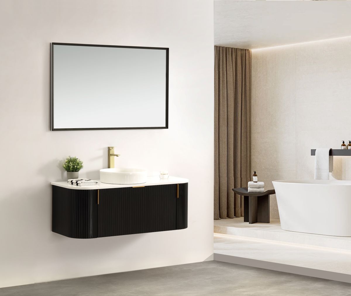 Navona 1200MM Wall Hung Forma Series Black Side Drawer Vanities