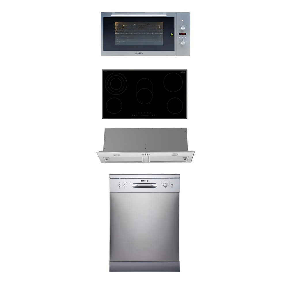 900mm Dilusso Stainless Oven + Ceramic Cooktop + Concealed Rangehood + Dishwasher Kitchen Appliance Package