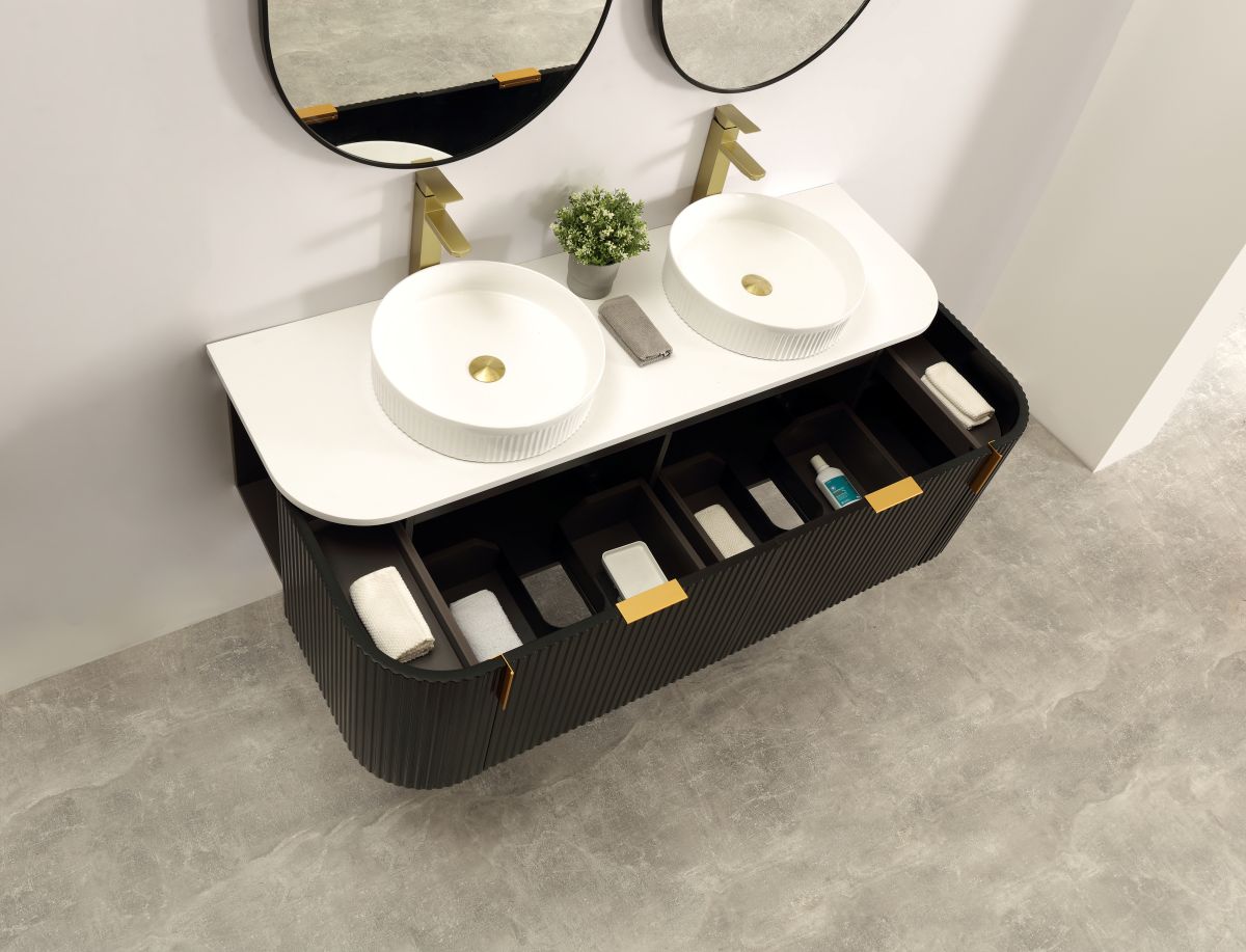 Navona 1500MM Wall Hung Forma Series Black Side Drawer Vanities